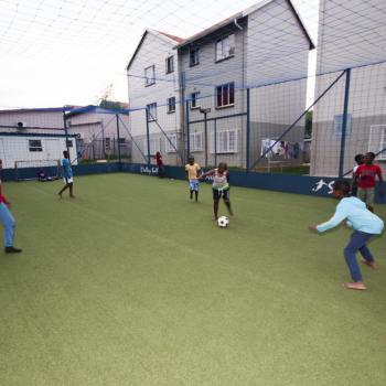 Children playing soccer