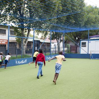Children playing soccer